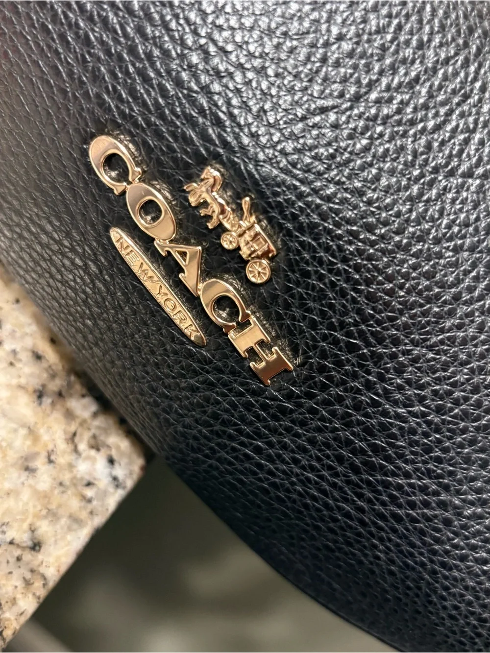 Coach Black Pebbled Leather Shoulder Bag with Red Flower Charm